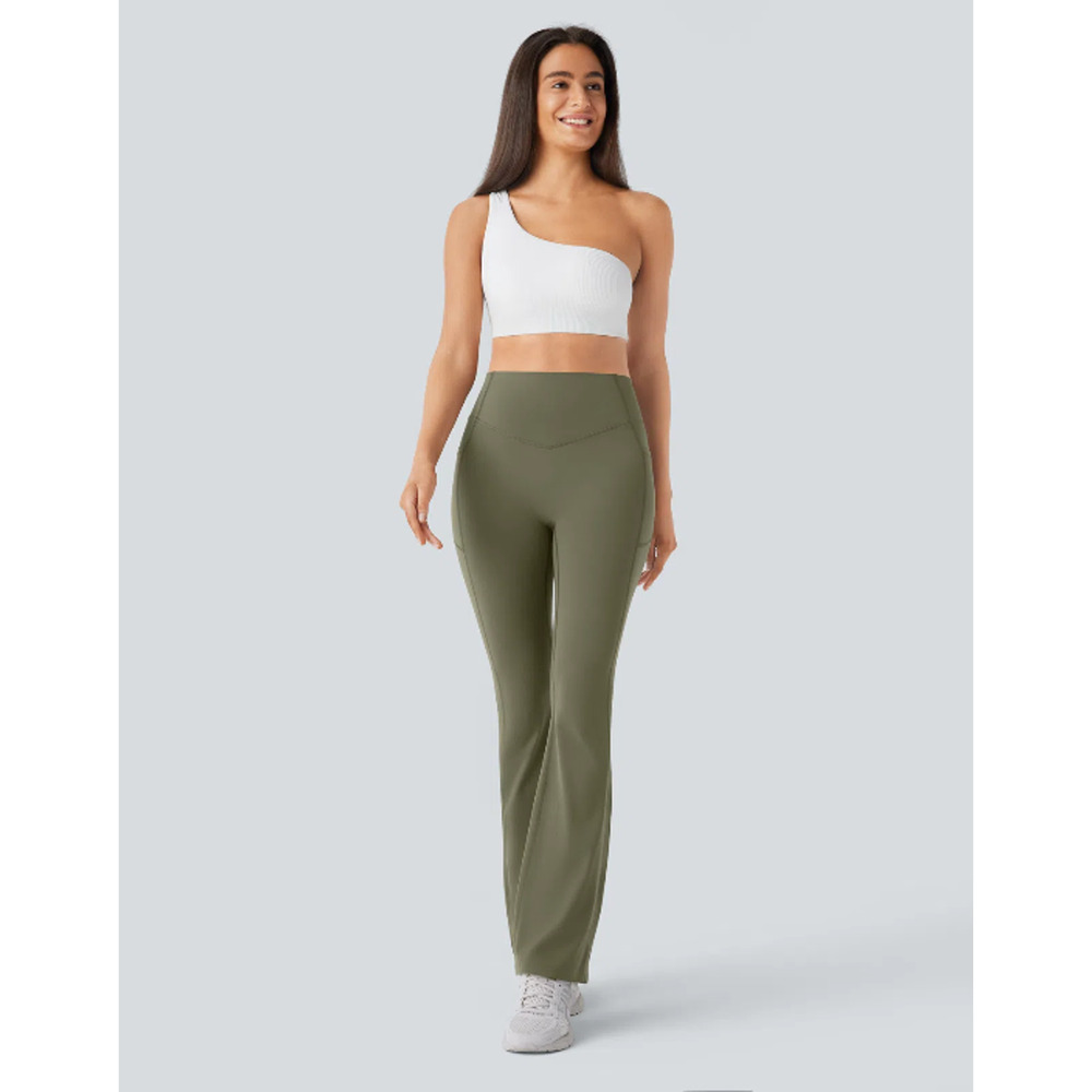 NWT Halara Women Army Green High Rise Flare Yoga Pants Sz M Stretch Athleisure